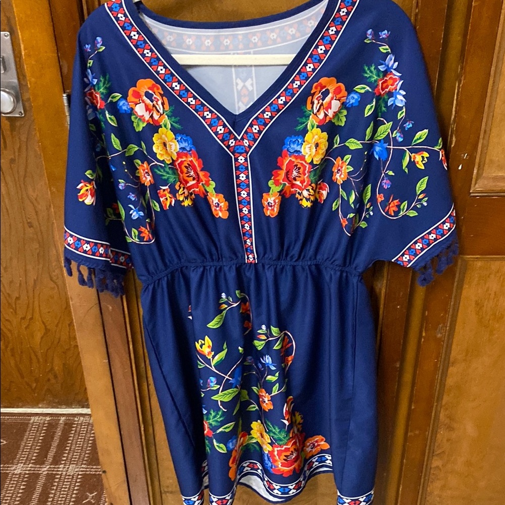 Floral Embroidered Navy Dress